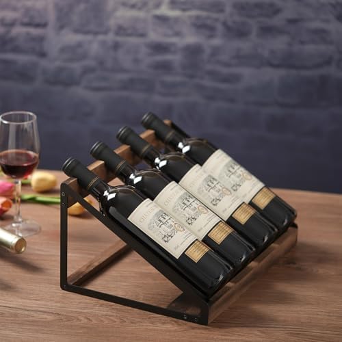 TRSPCWR Wooden Wine Rack 4 Bottle Countertop Organizer