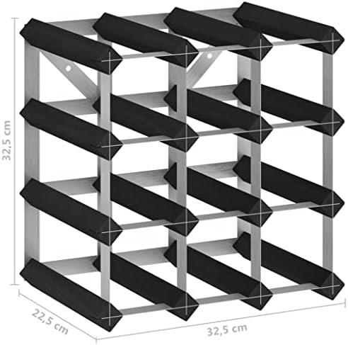 BIGBARLEY 12 Bottle Freestanding Wine Rack Black Wood