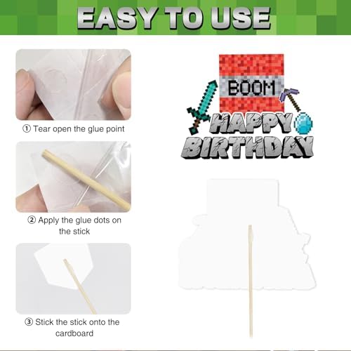 Terkung 9pcs Pixel Cartoon Cake Toppers for Birthday Parties