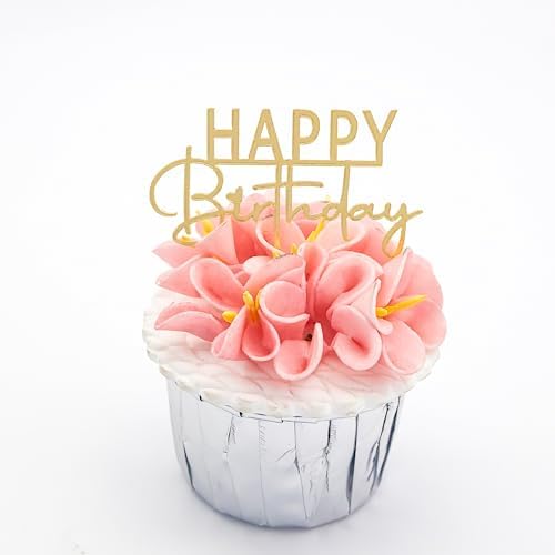 AiQi Bakes Happy Birthday Cake Toppers Gold Mirror Acrylic 12 Pack