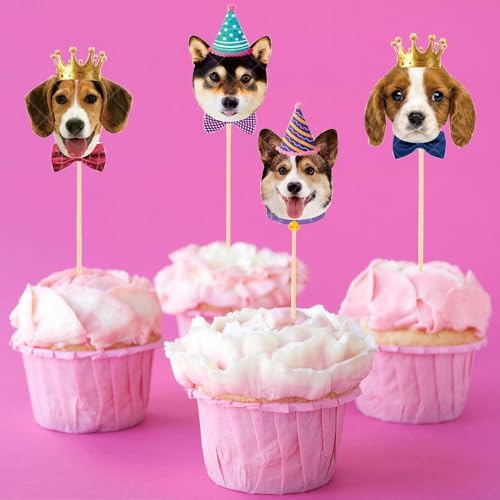 SAMOKA Pet Dog Cupcake Toppers 24PCS Birthday Decorations