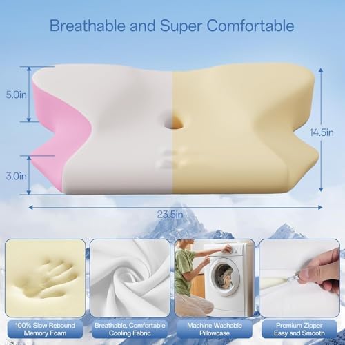 SKYEMAC Pink Contoured Neck Pillow for Back Side Stomach Sleepers