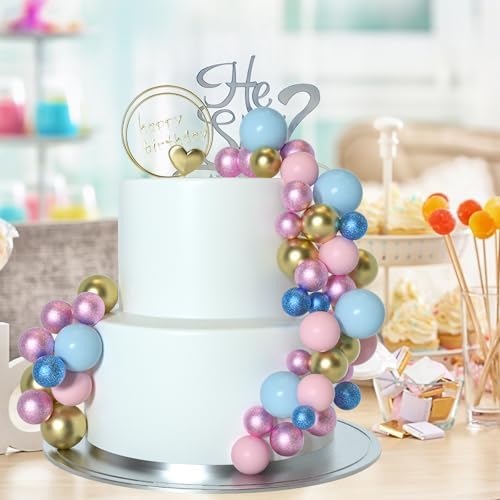 ASTARON 50 Pcs Mini Balloon Cake Topper Sticks Pink Blue Series