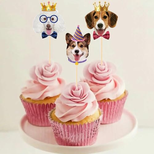 SAMOKA Pet Dog Cupcake Toppers 24PCS Birthday Decorations