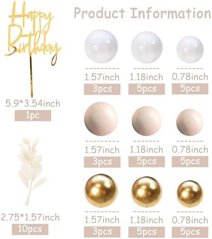 DRWATE Boho Khaki White Gold Pearl Balls Cake Toppers