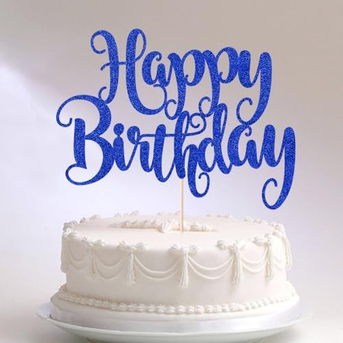 Happy Birthday Cake Topper - Deep Blue Glitter Decor