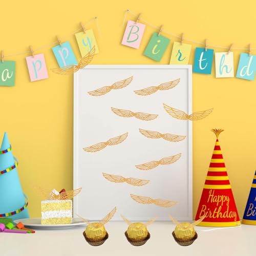 CCINEE 50 Pcs Gold Glitter Wing Cupcake Toppers for Themed Parties