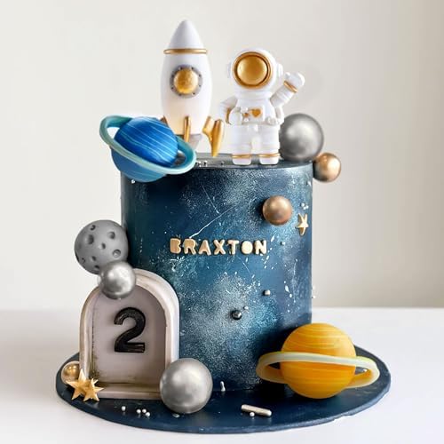 Space Cake Toppers with Astronaut Rocket Planets