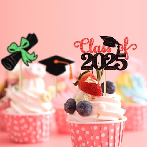 Class of 2025 Graduation Cupcake Topper - 24Pcs Black with Gold