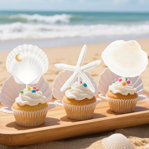 24pcs Beach Seashell Starfish Cupcake Toppers