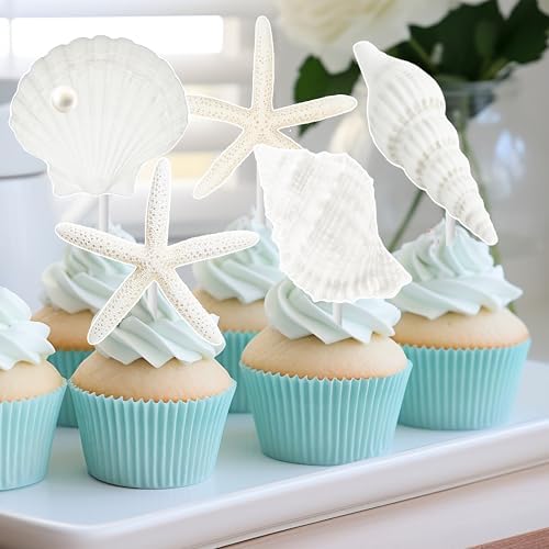 24pcs Beach Seashell Starfish Cupcake Toppers
