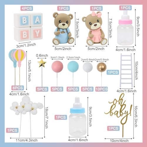 47 PCS Bear Cake Toppers for Gender Reveal Party