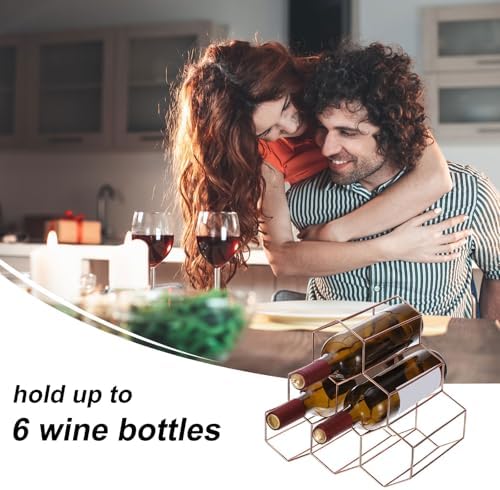 Uxcell 6 Bottle Freestanding Metal Wine Rack Rose Gold