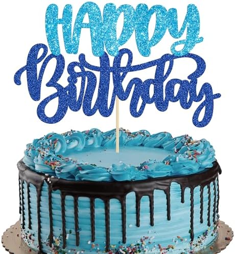 Gyufise Happy Birthday Cake Topper Glitter Blue