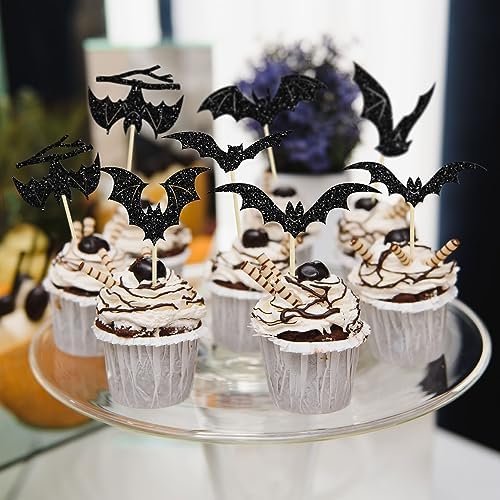 Gyufise 24Pcs Halloween Bat Cupcake Toppers 1