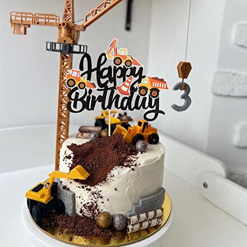 ZHUOWEISM Construction Cake Toppers with Glitter and Bamboo Stick