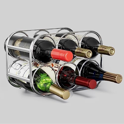 Buruis 6-Bottle Wine Rack Freestanding Metal Silver