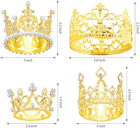 Jetec 4 Pcs Small Crown Cake Topper Gold Classic
