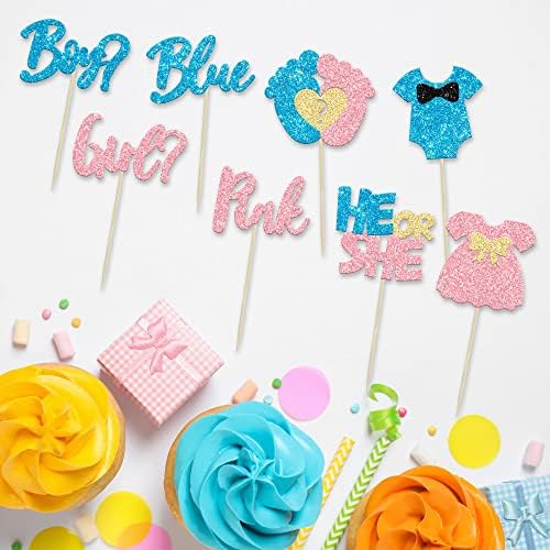 24Pcs Glitter Feet Onesie Cupcake Toppers for Gender Reveal