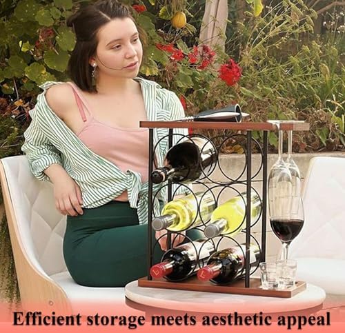 Herclove 6-Bottle Wine Rack with 2 Glasses Holder