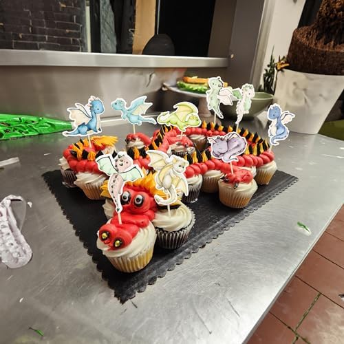 Ephlyn 36Pcs Dragon Cupcake Toppers for Birthday Party