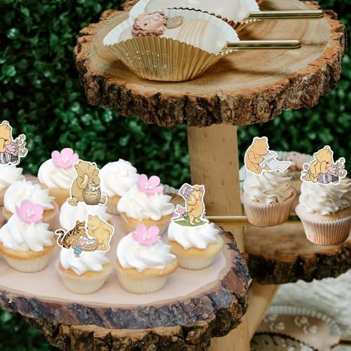 48PCS Winnie Cupcake Toppers - Cute Baby Shower Decor