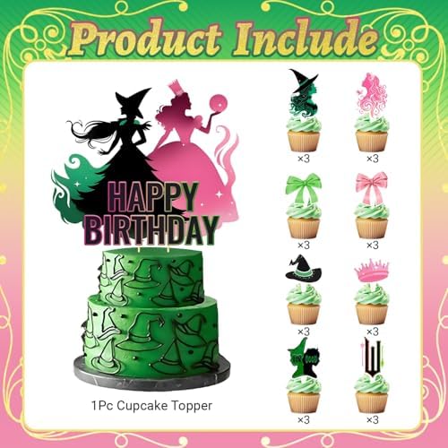 25Pcs Witch Cupcake Toppers Pink Green Party Decorations