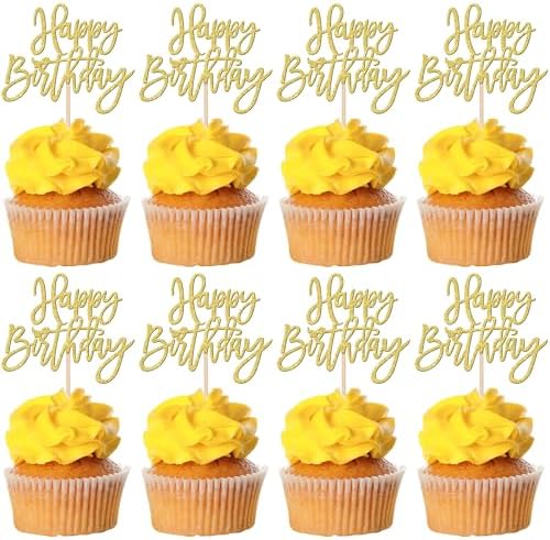 ZHUOWEISM 24 PCS Happy Birthday Cupcake Toppers Glitter