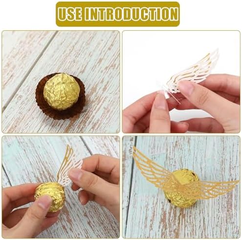 CCINEE 50 Pcs Gold Glitter Wing Cupcake Toppers for Themed Parties