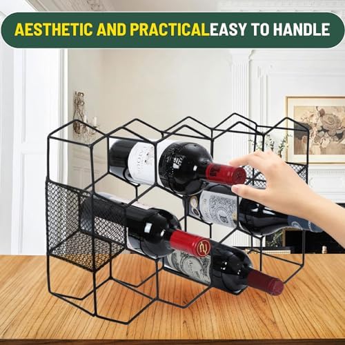 KFN 14 Bottle Tabletop Wine Rack Modern Black Metal 3 Tier