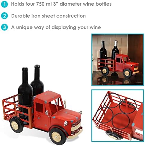 Sunnydaze Rustic Red Truck Wine Rack - Holds 4 Bottles