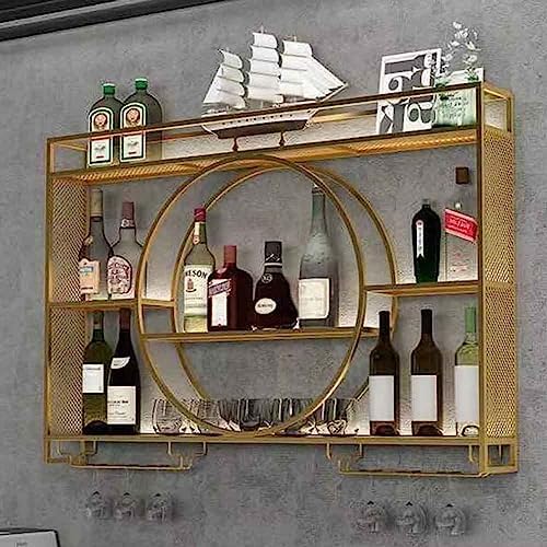 Wall-Mounted Wine Rack with Glass Holder Gold Finish
