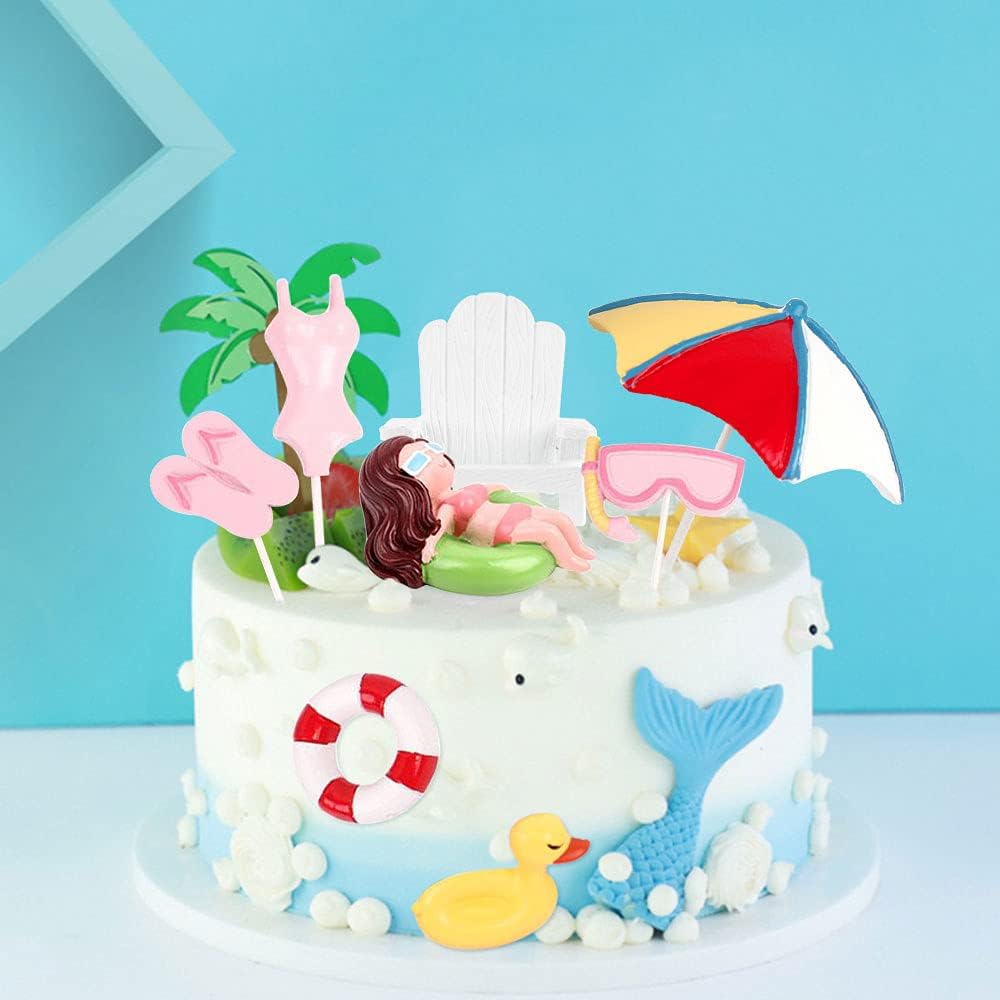 Hawaiian Beach Cake Toppers Non-Edible 8-Piece Set