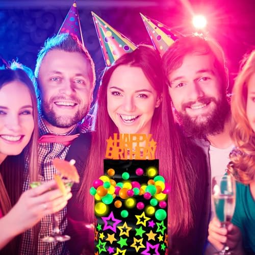 Wonderjune 57 Pcs Neon Glow Cake Toppers Decorations