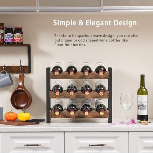 Rusnugic 3 Tier Wine Rack - 12 Bottle Storage Organizer