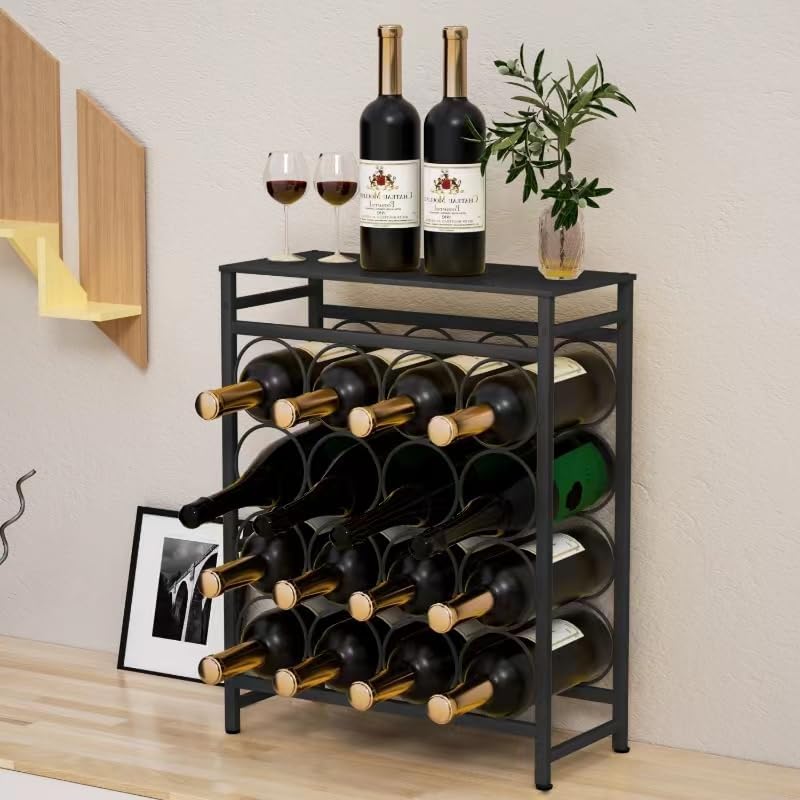16 Bottles Waved Floor Wine Organizer Black
