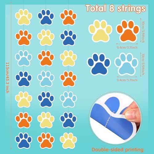 Duraaamo 8-Pack Dog Party Decor Blue Paw Print Garland