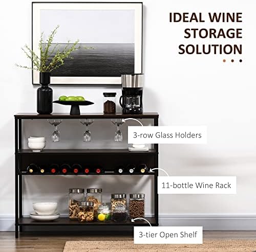 HOMCOM Industrial Wine Rack with 11-Bottle Holder Free Standing with Glass Holders