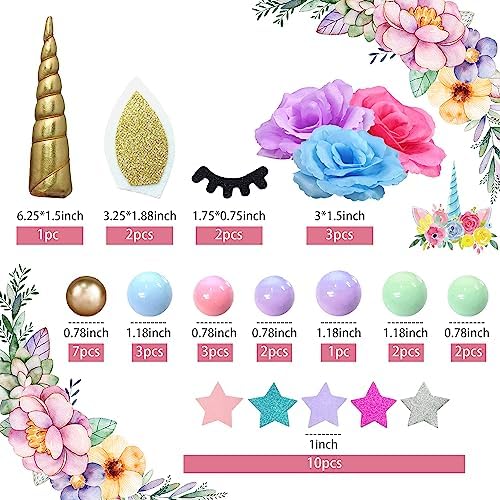 DRWATE 38 PCS Unicorn Cake Toppers Birthday Decorations