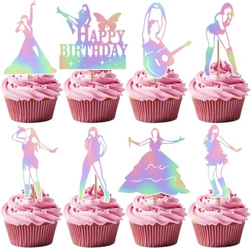 24 Pcs Super Star Music Themed Cupcake Toppers for Birthday Parties