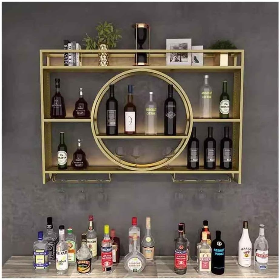 Wall-Mounted Wine Rack with Glass Holder Gold Finish