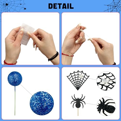 Morofme Spider Cake Topper with Glitter Decorations