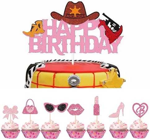 Biendo Glitter Pink Cupcake Toppers 32PCS Princess Theme Decorations