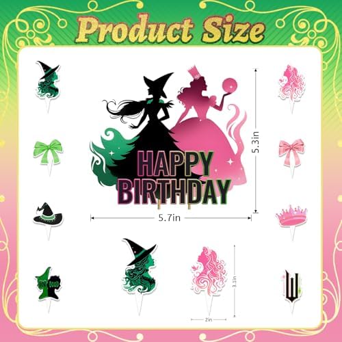 25Pcs Witch Cupcake Toppers Pink Green Party Decorations