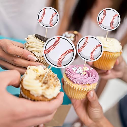 Rsstarxi 40 Pack Baseball Cupcake Toppers