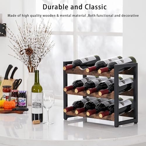 Rusnugic 3 Tier Wine Rack - 12 Bottle Storage Organizer