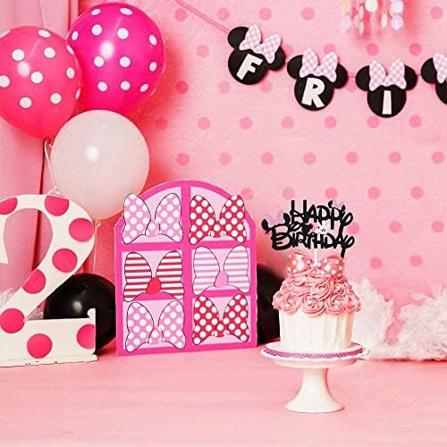 BOGZON Black Glitter Minnie Birthday Cake Topper with Pink Bows and White Gloves