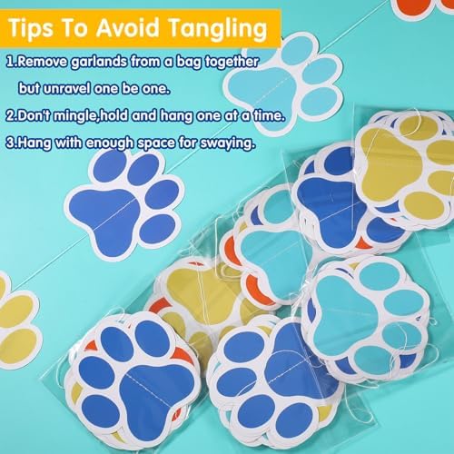 Duraaamo 8-Pack Dog Party Decor Blue Paw Print Garland