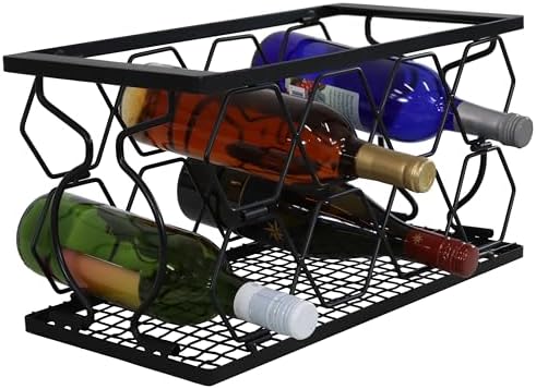 Sunnydaze 8-Bottle Metal Wine Rack - Black Foldable Kitchen Stand