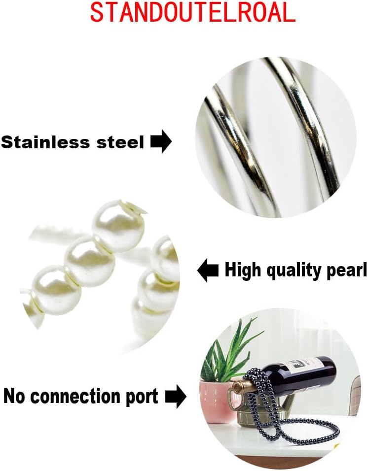 Black Artificial Pearl Necklace Wine Rack Stylish Metal Holder